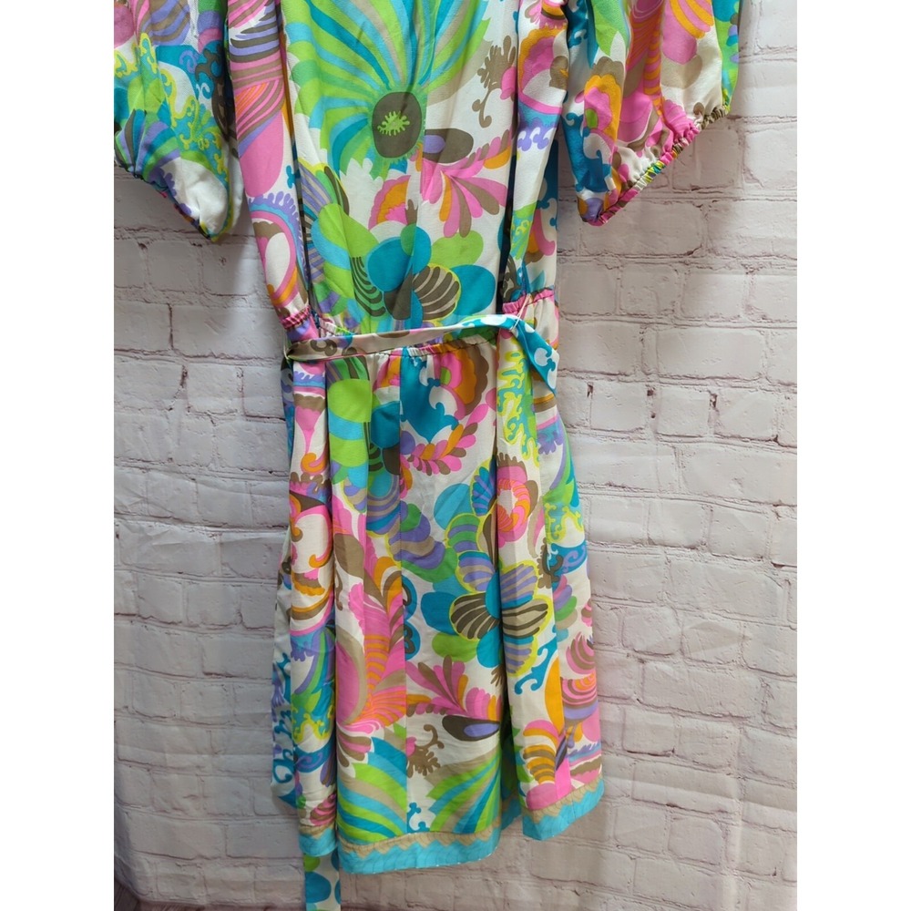 Trina Turk 10 womens silk floral dress lined short sleeve pink blue‎ green - Picture 11 of 12